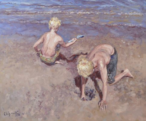Children playing on the beach, oil on canvas, 50 x 60 cm