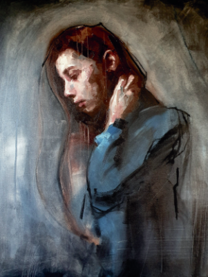 Girl l with Hand in Neck (2022), Oil and charcoal on canvas, 80x60 cm, € 800-1000