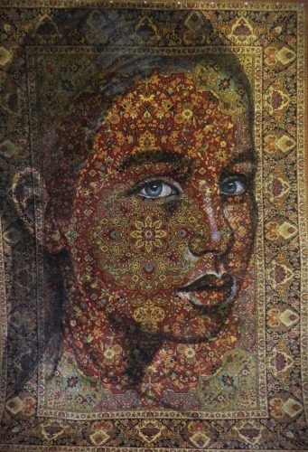 Portrait on a Persian carpet 1, 230x160x1 cm, Acryl on a real Persian carpet, 2022, € 2500-2800